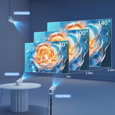 YOTON Y4 Mini Beamer: Smart проєктор з Android TV, 1080P, WiFi, Bluetooth, авто-корекція, для домашнього кінотеатру, сумісний з Phone/PC/Mac/Switch (Білий)