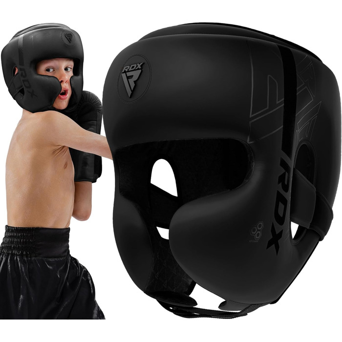 RDX Kids Headguard: Maya Hide Leather Boxing Headgear for Kickboxing, MMA, Muay Thai, Karate, Taekwondo Training & Sparring - Black, Standard