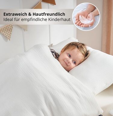 Дитяча постільна бджільня Kinderbettwäsche 100x135 2 шт. | ОekoTex сертифікована, для алергіків | Набір постільної білизни з мусліну Kinderbettwäsche з 1 простирадлом 135x100 та 1 наволочкою 40x60 | (100 см x 135 см, Білий)
