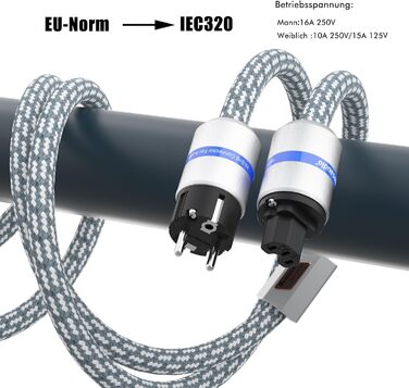 Hi-End мережевий кабель Monosaudio P083 1.5м, мідний екранований OFC Audiophil, 2-полюсний шнур живлення Schuko-IEC C15 для підсилювача, DVD, сабвуфера та декодера