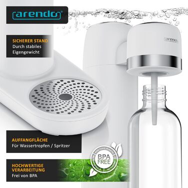 Arendo Soda Maker - Газова вода вдома: приготуйте газовану воду без цукру та барвників! Сумісний з CO2 балонами 60 л, пляшка 1000 мл, BPA free
