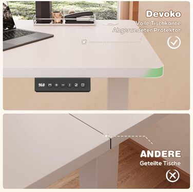 Devoko Adjustable Height Desk, Electric Standing Desk with Desktop - 73-118cm, 2 Memory Settings, Office Desk, Collision Detection (White, 160x60cm)