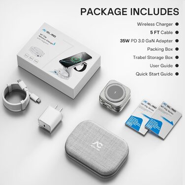 Зарядна станція 5 в 1 для iPhone з магнітним кабелем, складний зарядний пристрій для подорожей, сумісний з iPhone 17/16/15/14/13/12, AirPods Pro 3, Apple Watch S11/Ultra (Titan Wüstensand) 2026-Titan Grau