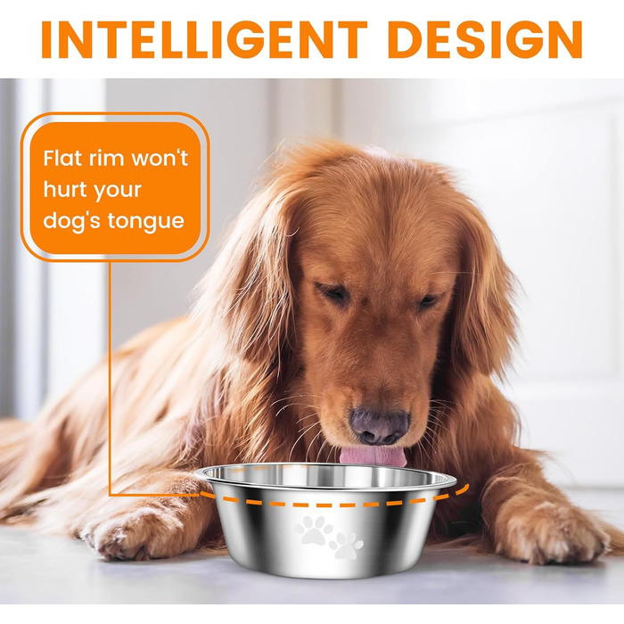 PETTOM Миски для собак з нержавіючої сталі, 2 шт. (3120 мл), миска для корму для собак великих, середніх та маленьких порід, миска для води з неслизьким силіконовим дном, розмір M - 21 см, срібний колір