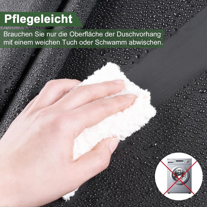 Прозорий душовий завіс AooHome 180x200 см з магнітами, антигрибковий, водонепроникний, з 12 кільцями, шестикутний малюнок, для ванни/душової кабіни (Чорний)