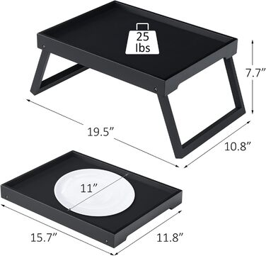 Двопакетний столик-піднос з регульованими ніжками з бамбука для їжі в ліжку, кухні, сервірування, ноутбука (білий, чорний)