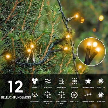 Льодогенератор WISD 23м, 200 LED, теплий білий, 12 режимів, таймер, для прикраси ялинки, балкона, кімнати, саду