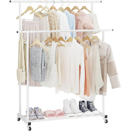 Clothes Rack with Double Rod, Rolling Clothes Rack, Portable Clothes Rack for Bedroom, Living Room, Clothing Store, (White)