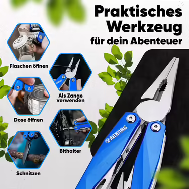 AVENTURIS® Multitool. Great multifunctional tool as bicycle accessory or outdoor gear, a multitool tool as men's gifts or Leatherman multitool green (Personalized, Blue)