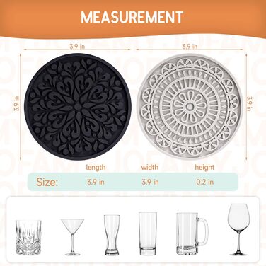 Drink Coasters, Silicone Coasters with Holder, Set of 8, Boho Style Grooved Pattern, Table Protector Coffee Coasters for Desk, Kitchen, Bar, Machine Washable & Heat Resistant