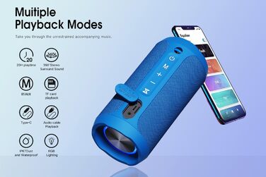 Портативна Bluetooth колонка Eduplink водонепроникна IPX7, бездротова (Зелений/Синій/Білий)