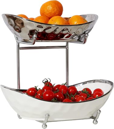 Набір підставок для фруктів та овочів Acliys, 3 яруси, кераміка, для кухні, сріблястий