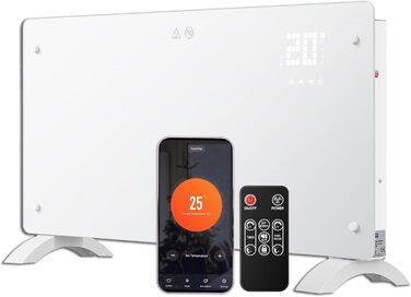 Конвектор DONYER POWER 2000W з Wi-Fi, білий, настінний/підлоговий, таймер, пульт керування, скляна панель
