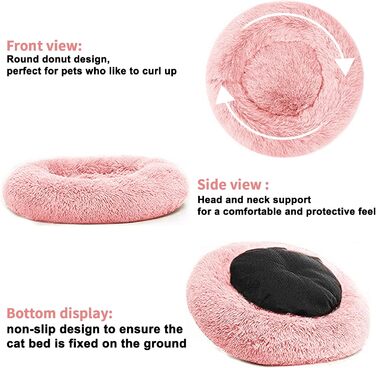 Кругле ліжко для котів та собак Nisrada, 60 см, рожеве, з неслизьким дном