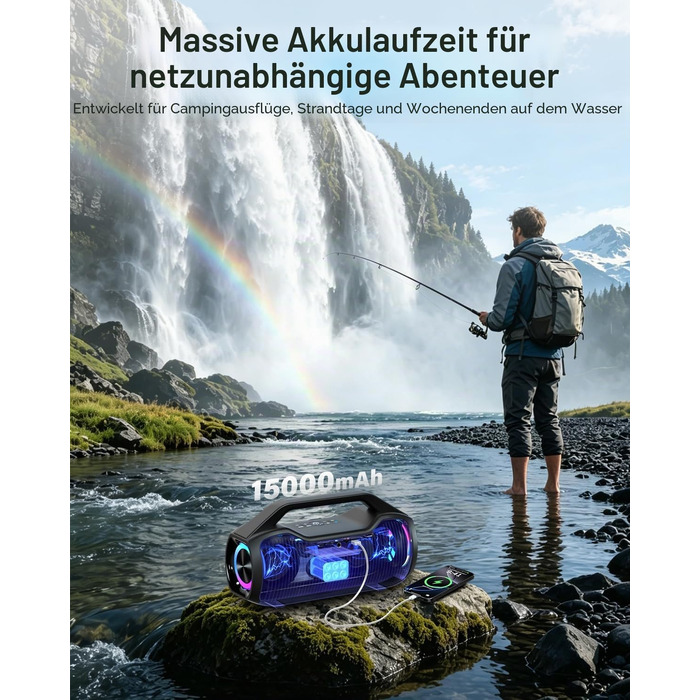 Bluetooth колонка портативна 120W з басами, водонепроникна IP65, підтримка DSP/TWS/AUX/TF/BT5.4, для вечірок та пляжу (Чорна)