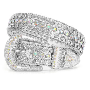 Жіночий шкіряний ремінь JasGood з камінням, стиль вестерн, ковбойський, з заклепками, сріблястий, 115 см (підходить для розміру штанів 81-95 см)