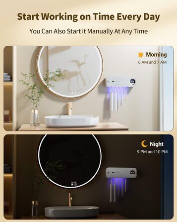 Wall-mounted toothbrush holder with automatic drying, 4000 mAh battery, infrared sensor, holds 5 toothbrushes