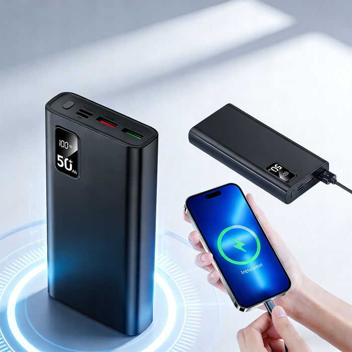 Потужний зовнішній акумулятор (Power Bank) 50000mAh 22.5W, швидка зарядка USB-C, тонкий корпус