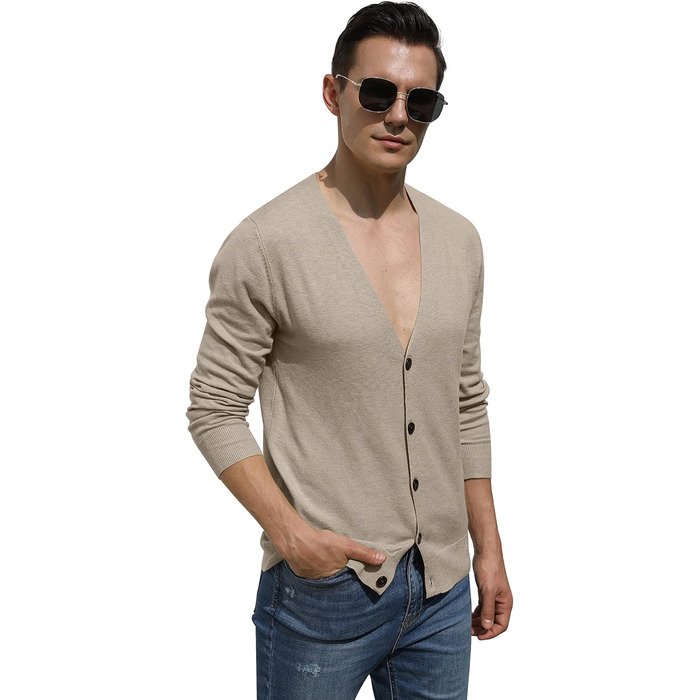 Світшот Hisir для чоловіків з V-подібним вирізом, легкий, елегантний, зимовий, класичний кардиган з ґудзиками (Хакі, XXL)