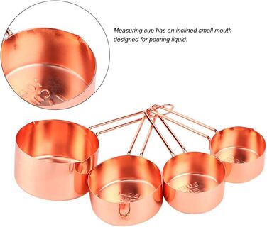 8-Piece Measuring Cup and Spoon Set, Stainless Steel Measuring Spoons with Buckle, Kitchen Baking Accessories for Milk-Tea Shops, Bars, Cafés, Kitchen Utensils (Color: Rose Gold)