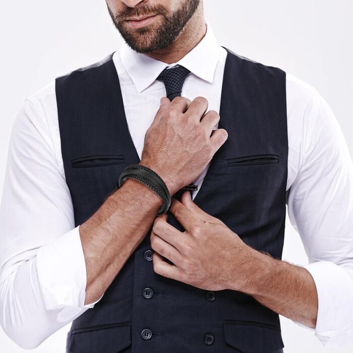 Чоловічий шкіряний браслет, чорний, коричневий, синій, плетіння, 21 см, подарунок для чоловіків, браслет для тата, День батька