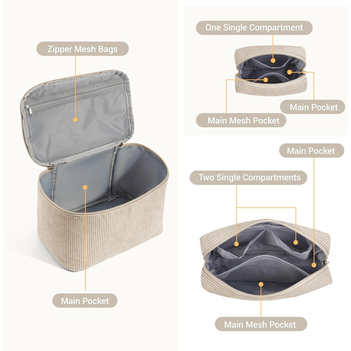 Косметичка MAGEFY для макіяжу: 2 шт. у наборі, з відділеннями, бежевого кольору, для подорожей та щоденного використання