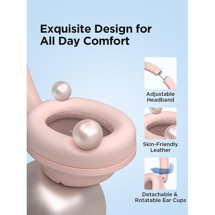 1MORE HQ31 Бездротові навушники Bluetooth Over-Ear з активним шумозаглушенням, 90 годин роботи, Hi-Res аудіо, просторовий звук, чіткими дзвінками, швидкою зарядкою та EQ в додатку (Рожеві)