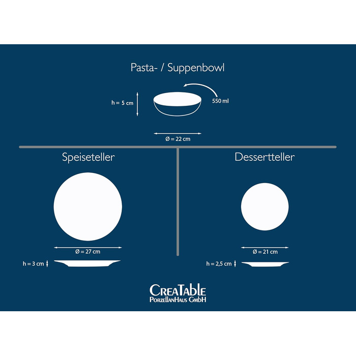 CreaTable Vesuvio Black: 24-частинний набір посуду на 6 осіб, кераміка, для дому та ресторану