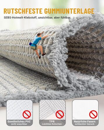 Boho Bathroom Rug Set - Non-Slip Bath Mats (2-Piece) - Washable Shower Rugs for Bathroom, Bedroom, Living Room - 51x120cm + 41x61cm (Gray & White)