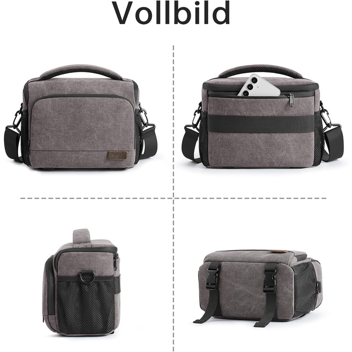 Сумка для камери S-ZONE: водонепроникна фотосумка для DSLR/SLR з кріпленням для штатива та аксесуарами (сіра)