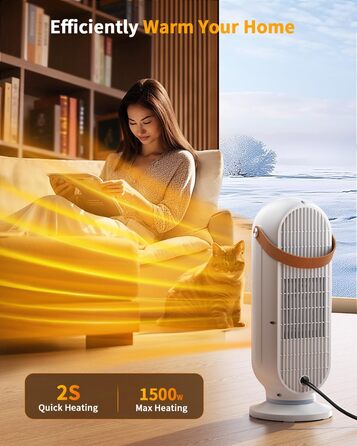 Електричний обігрівач Black - портативний нагрівач для дому та офісу, 1500W з термостатом, тихий, з поворотним перемикачем