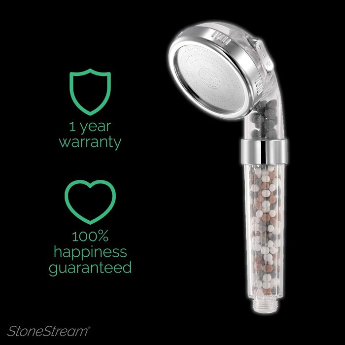 Original StoneStream Showerhead, Eco Power High-Pressure Water Softener, Filtered Handheld Shower with Spa-Like Ion Beads for Dry Skin and Hair – 3 Spray Settings (3-in-1 Set (all shower types))