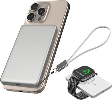 Power Bank JUOVI Магнітний Бездротовий 5000mAh 20W PD, Білий. Сумісний з MagSafe, iPhone 16/15, iWatch, AirPods.