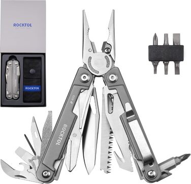 ROCKTOL 27-in-1 Multitool Pliers - EDC Pocket Knife with VG10 Blade & Titanium Handle - Hunting, Camping & Backpacking Tool