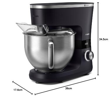 Кухонна машина Philips 7000 Series 5,5 л, 1000 Вт, 8 швидкостей, ProKnead, LED таймер, насадки для замішування та збивання, HR7962/01
