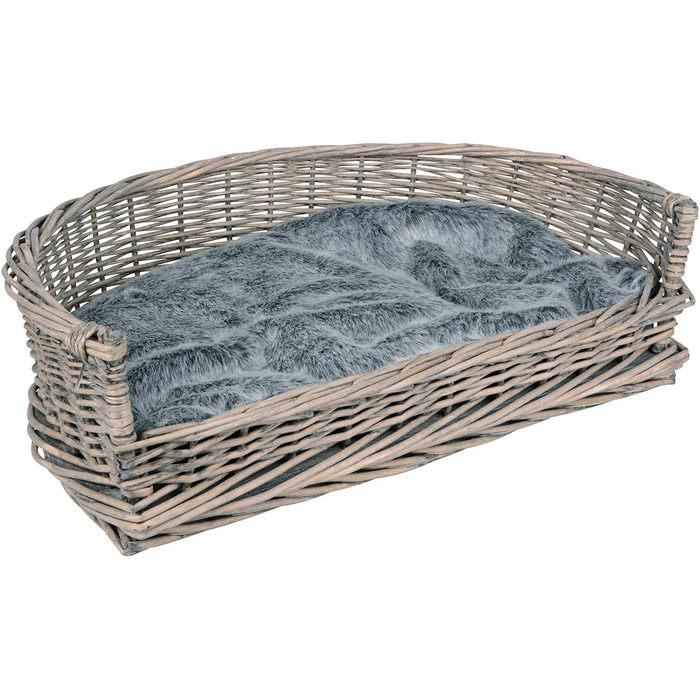 Ліжко для собак і котів UNUS з плетеної лози з подушкою, сіре, 61 x 44,5 x 15,5 см