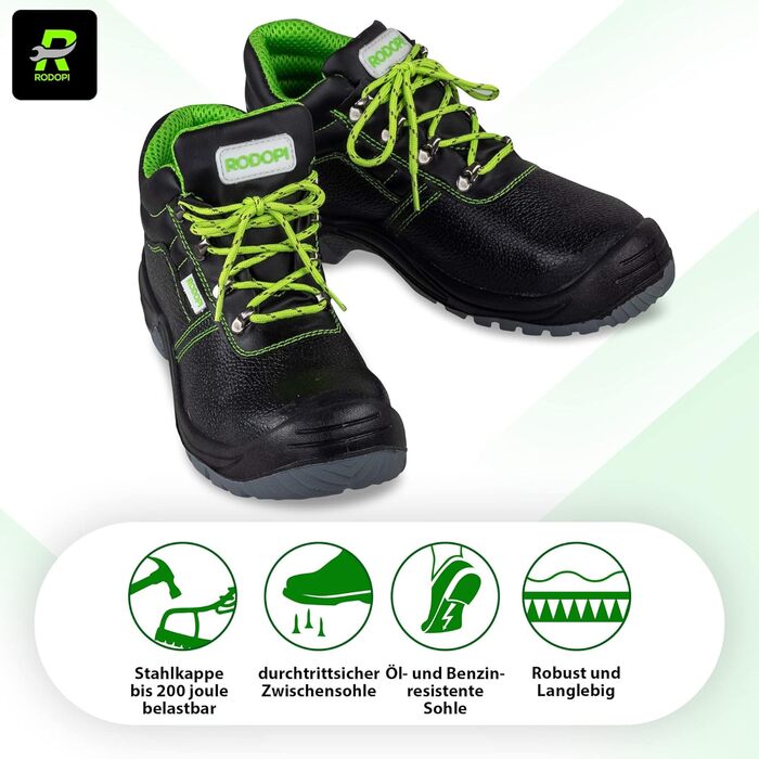 Робочі черевики RODOPI S3 Airgee-Protect для чоловіків та жінок, розмір 40-47, захисні черевики EN ISO 20345:2011, сталевий капок, чорно-зелені