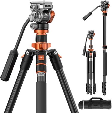 Штатив K&F Concept T254A7+BH-28L для камери: професійний, 230см, з рідинною головкою