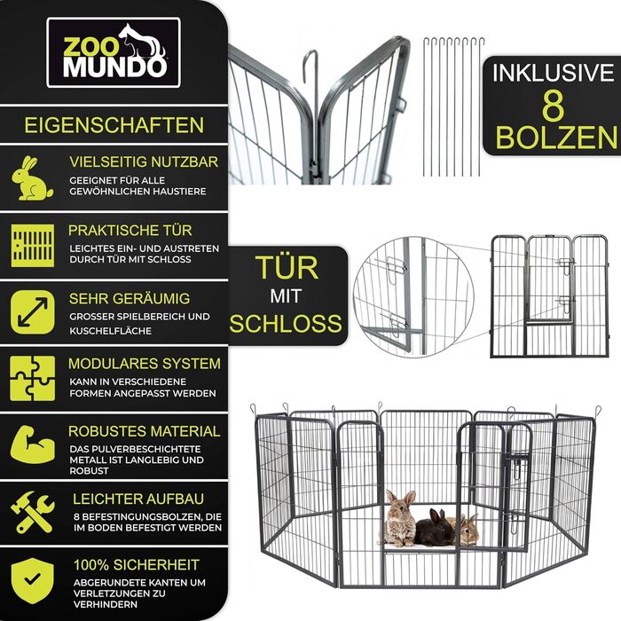 Клітка для цуценят Zoomundo 100см, XL, 8-кутна, чорна (XXL)