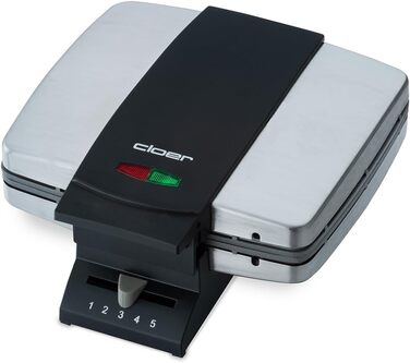 Вафельниця Cloer 1445 для приготування традиційних бельгійських вафель, 930 Вт, індикатор, корпус з матованої нержавіючої сталі, розмір вафель 7x4 см