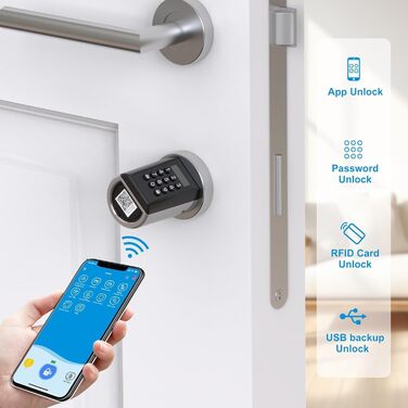 Електронний дверний циліндр WELOCK PCB41 з кодовим замком, RFID-карткою, Wi-Fi, APP-керуванням, для дверей 50-100 мм, IP65, легкий монтаж