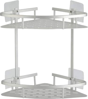 Поличка для душу Hawsam Badregale з алюмінію на 2 рівні, органайзер для шампуню, без свердління (срібло-трикутник)