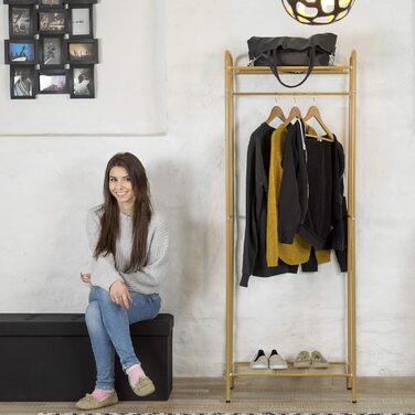 Relaxdays Clothes Rack with Shelf SANDRA, Metal, Coat Stand, with Clothes Rail, Shoe Storage also for Boots, HBT: 166 x 60.5 x 38 cm, honey-brown, Honey Brown
