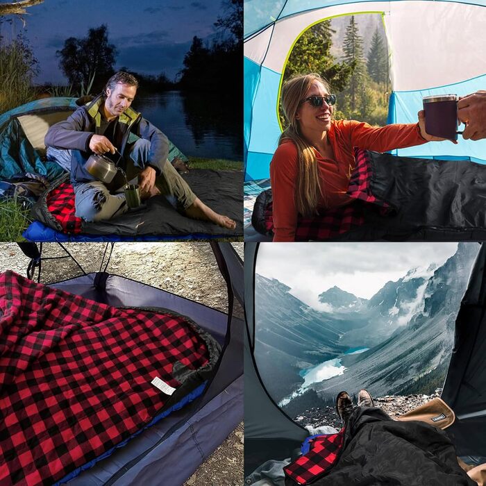 Сплячий мішок WKFAMOUT Ultralight для кемпінгу та подорожей, чорний, 220x80 см, R-Zip, Flanell