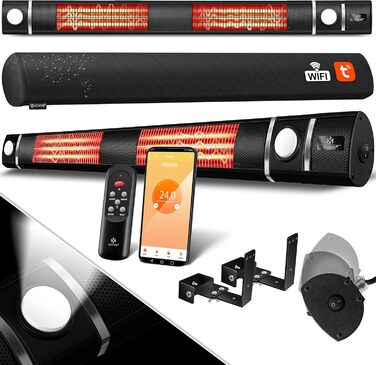 Інфрачервовий обігрівач KESSER® 3000W з LED-підсвічуванням та Wi-Fi, для тераси, кафе, бару, з пультом керування та захисним чохлом. Настінний кварцовий обігрівач (Чорний)