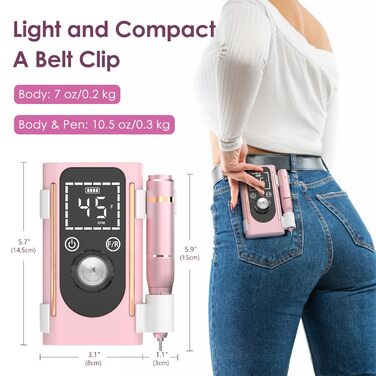 Професійна електрична фрезер для нігтів 45000 RPM, портативна, для манікюру та педикюру, рожева