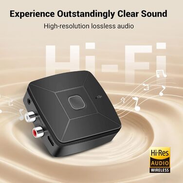 Bluetooth аудіоприймач 6.0 з LDAC Hi-Res декодуванням, сертифікований Hi-Res Audio, з 3.5mm та RCA виходами, сумісний з колонками, підсилювачами, автомагнітолами