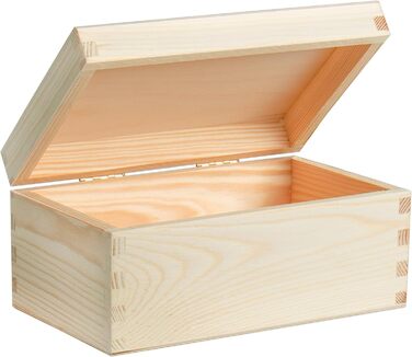 Wooden box with lid - 40x30x24cm, Natural, FSC® - All-purpose box without handles - Storage box | Memory box | Craft & Gift box (20 x 15 x 10 cm | S)