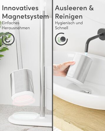 QUALISH Stainless Steel Toilet Paper Holder with Brush - Standing Toilet Paper Roll Holder & WC Kit - White