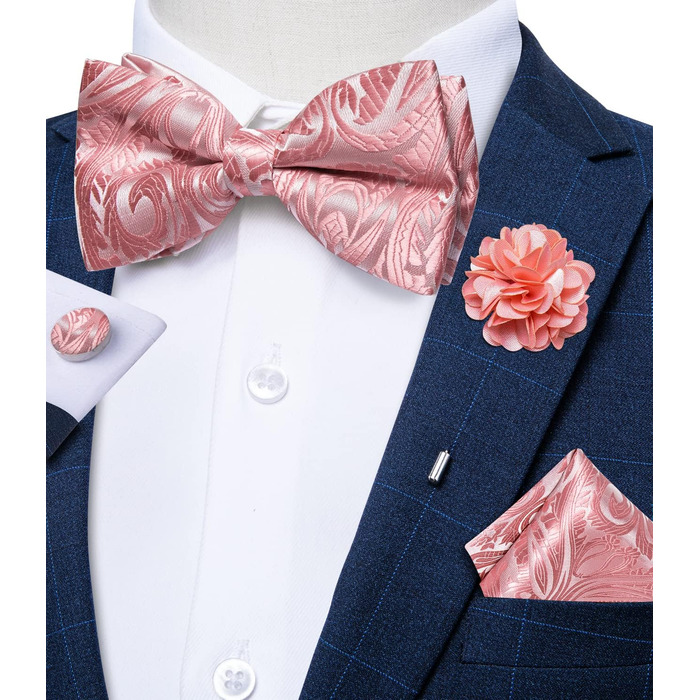 Метелик чоловічий DiBanGu Seide Paisley темно-рожевий (7001) з нагрудною хустинкою, шпилькою та запонками для весілля, вечірки, випускного